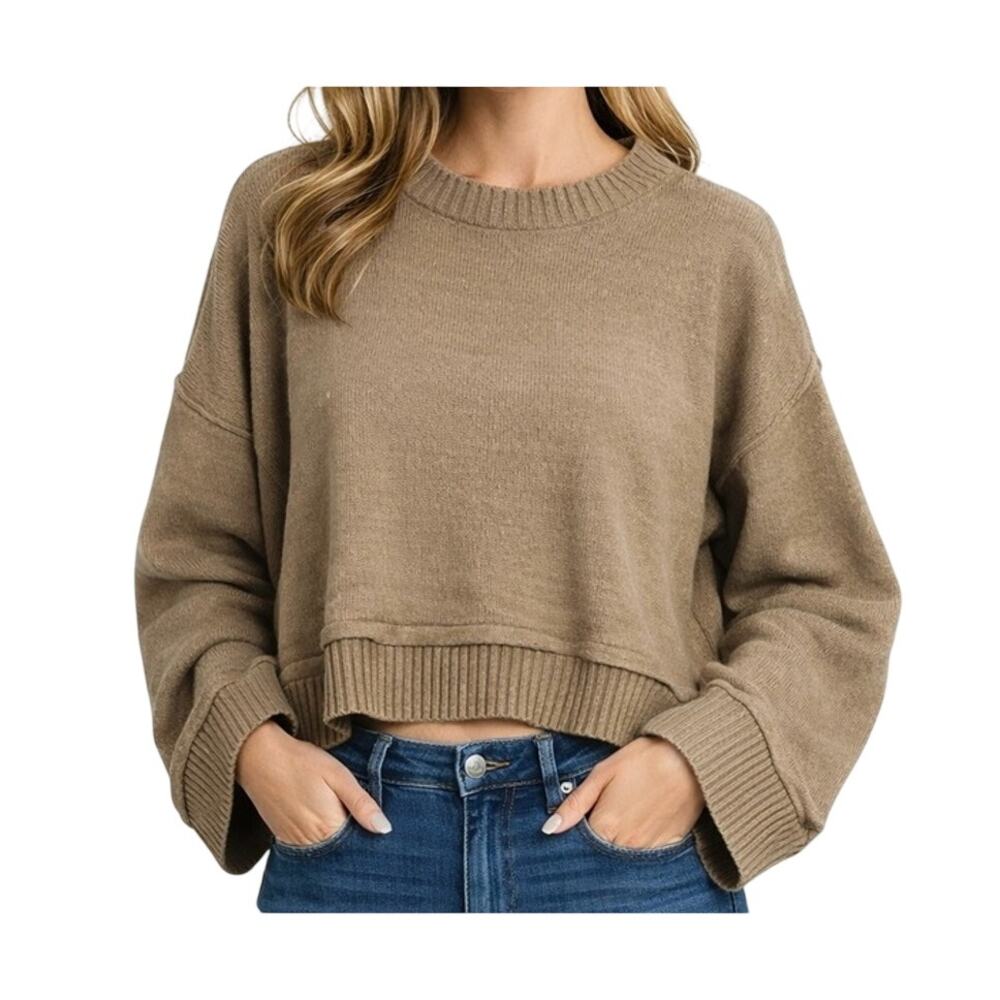Double Zero Sweater Womens Size L Beige Pullover Relaxed Long Sleeve Crew Boho